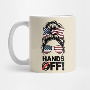 Patriotic Messy Bun – Hands Off Social Security & Medicare Protest Design Mug